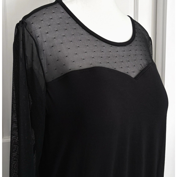 Amoena Black Sheer Mesh Dot Sweetheart Built In Bra Long Sleeve Blouse Top L - Picture 7 of 16